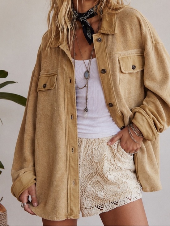 Free People Tops - Free People Camel Tan Ruby Shacket Shirt Jacket S